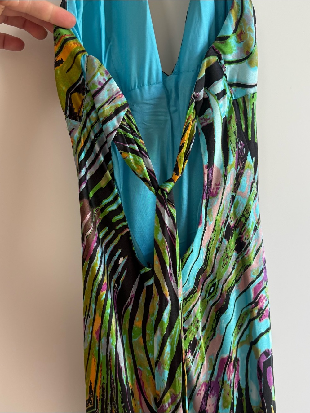 Vintage 100% silk Multicolor Halter open back Maxi Dress - Picture 5 of 9
